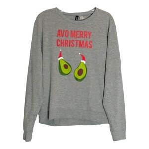 🌺 Divided H&M Mens Christmas Graphic Tee Long Sleeve NWOT Heather Gray Size M